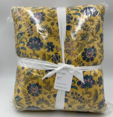 Edredón floral reversible artesanal Pottery Barn Bette amarillo reina completa #A4C Foto 1 de 4