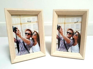 SET OF 2 ROOM ESSENTIALS PHOTO FRAMES 4X6 BEVEL WEDGE NATURAL WOOD COLOR  - Picture 1 of 7