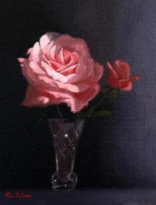 VICKI SULLIVAN ORIGINAL "Old Timer Rose" flower flowers STILL LIFE OIL PAINTING - Picture 1 of 1