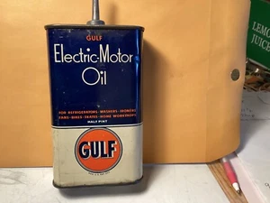 Lead Top Gulf Electric Motor Oil Handy Oiler Oil Can Tin Half Pint - Picture 1 of 6