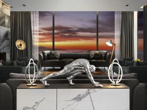 Skulptur Figur Statue Dekofigur Dekoration Deko silber modern ASANA Mann - Bild 1 von 3