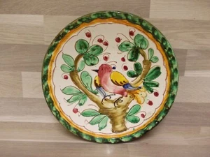 Wand-/Deko-Teller Ø 20 cm Keramik ITALY DERUTA ? tolles Blumen Dekor mit Vogel - Bild 1 von 2