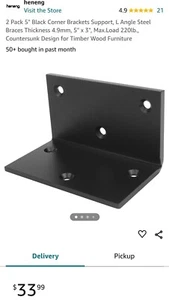 Pack de 2 Soportes Esquineros Negros 5", Ángulo L Acero Soportes Espesor... - Imagen 1 de 4