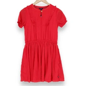 Tommy Hilfiger Dress Fit Flare Ruffle Pleated Key Hole Formal Lined Red XL 16 - Picture 1 of 12