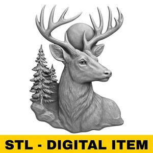 Deer Head Relief STL File for CNC Carving 3D Printing - Picture 1 of 7