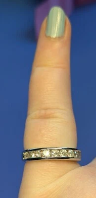 9K White Gold SGL Certified 1ct Diamond Half Eternity Band Ring Size O - Image 1 of 4