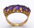 Lovely 5 Stone Rich Amethyst Colour 9 K Gold Ring