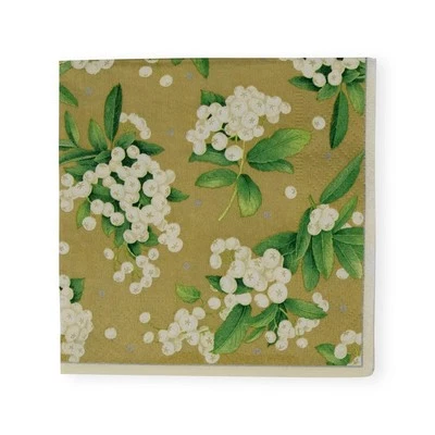 Christmas Berry Paper Cocktail Napkins in Gold & White- 20 Per Package - Image 1 of 4