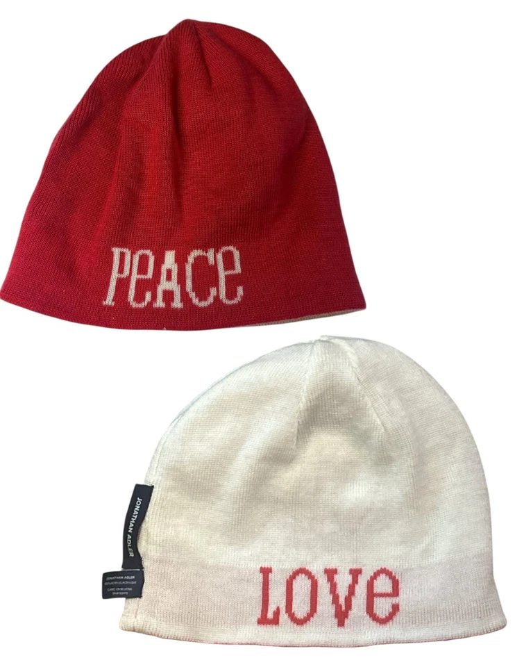 Jonathan Adler Peace Love Reversible Rosa Invierno Gorro Talla Única Sombrero Foto 1 de 4