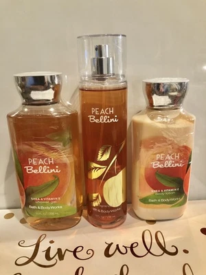 3 x Gel de Ducha/Niebla/Loción Corporal Bath & Body Works PEACH BELLINI RARO Sellado Foto 1 de 2