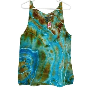 Ralph Lauren Geode Tie Dye Tank Top Womens Size XL Crochet Knit Handmade Blue - Picture 1 of 9