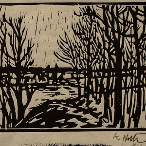 Winterlandschaft Wald Bäume Holzschnitt Expressionismus K. Huth? signiert 20 Jhd - Bild 1 von 3