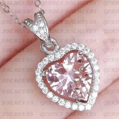 Colgante de morganita natural y diamantes con corazón de 5,60 quilates enchapado en oro blanco de 18 quilates sin cadena Foto 1 de 4