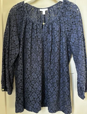 Top Charter Club azul marino de encaje XL apertura de cerradura mangas 3/4 Foto 1 de 4