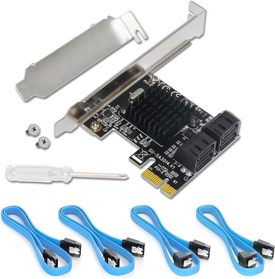 Scheda PCIe SATA 4 Porte 6Gbps X1 Low Profile per SSD HDD Non RAID - Immagine 1 di 4