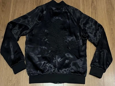 ZARA Sukajan Souvenir Jacket Satin All Black Tiger Embroidery Width 54 - Image 1 of 4