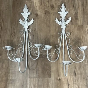 Vintage French White Iron Candelabra Sconces Hand Constructed Iron Work 24x13 - Picture 1 of 4