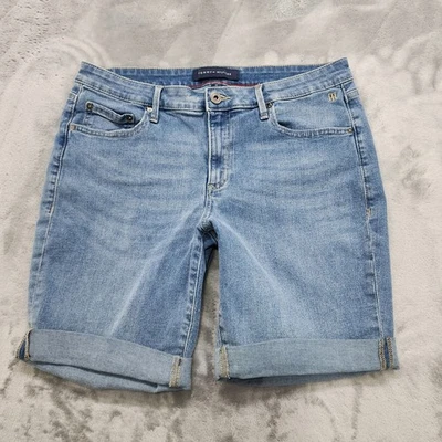 Tommy Hilfiger Shorts Womens 10 Blue Mid Rise Cuffed Roll Hem Bermuda Stretch - Image 1 of 4