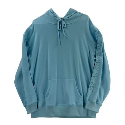 Victoria's Secret Hoodie Womens Large Blue Pullover Logo Sleeve Kangaroo Pocket - Image 1 of 4