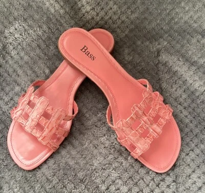 Womens G.H. BASS Low Profile Heel-Lattice Style Slide On Sandals-Pink-Size 7.5  - Image 1 of 4