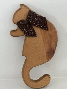 Holz Katzenausschnitt Volkskunst Katze Basteln Handarbeit Katze mit Schleife Katze Dame - Bild 1 von 5
