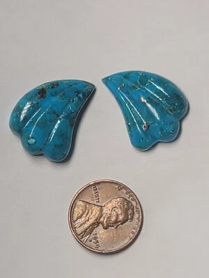 Precioso juego de pendientes tallado azul genuino turquesa natural 25x18 estriado ¡VER! Foto 1 de 2