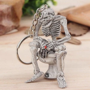 1x Men Alloy Keyfob Car Keyring Keychain Key Chain Skull Toilet Gift Accessories - Imagen 1 de 12