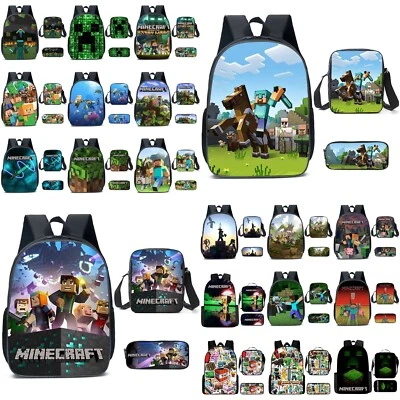 3 Pcs M1necraft Backpack Shoulder Bag Pencil Case Set Creeper School Bags Set - image 1 of 2