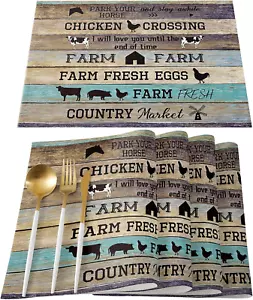 Farmhouse Animals Placemats Set of 6, Cotton Linen Heat Resistant Table Mats Non - Picture 1 of 6