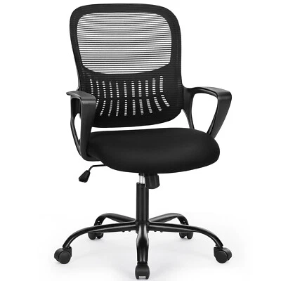 Silla de Oficina Ergonómica Cómoda de Malla con Soporte Lumbar, Reposabrazos Fijos Foto 1 de 4