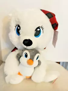 Animated Musical Winter Wonderland Christmas Plush Polar Bear with Baby Penguin - Picture 1 of 1