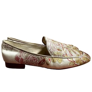 Nine West Xena Loafers Womens 7.5 M Gold Beige Floral Tapestry Slip On Shoes - Picture 1 of 11