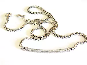 DAVID YURMAN METRO SS BOX CHAIN DIAMOND BAR NECKLACE - Picture 1 of 4