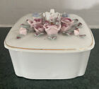 Sikura Swan Roses Porcelain 2 Pc. Vanity Box Made In Occupied Japan  Stunning