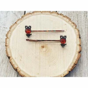 Orange Owl Hair Pin, Boho Bobby Pin, Hair Pin For Woman, Rhinestone Hair Pin, Wo - Picture 1 of 5