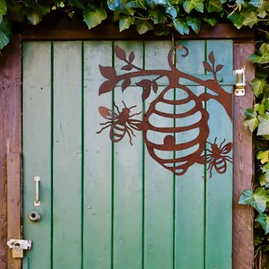 Beehive Bee Metal Wall Art Rustic Garden Door Frame Decor Outdoor Indoor Art - Picture 1 of 5