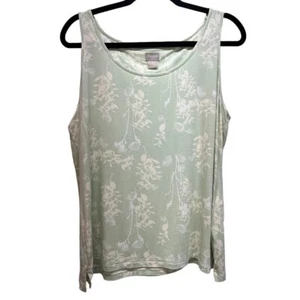 Chico's Size 2 Soft Mint Green Floral Print Tank Shell Sleeveless Top Large - Picture 1 of 4