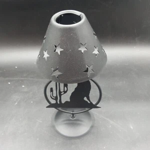 Metal WOLF Howling At The Moon Stars Tealight Candle Holder Never Used 10" x 5" - Picture 1 of 19