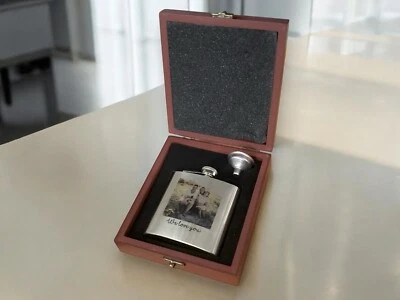 Personalised 6oz Printed Picture Hip Flask Gift Set -Unique Birthday Drinks Gift - Image 1 of 3