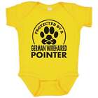 Protected By A German Wirehaired Pointer Funny Baby Bodysuit (Yellow)