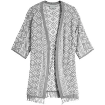 Suéter cárdigan abierto gris blanco con flecos Skies Are Blue para mujer talla L Foto 1 de 3