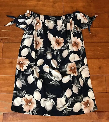 Mini Vestido Soprano Fuera del Hombro Estampado Floral Manga Corta Azul Marino Para Mujer Talla S Foto 1 de 4