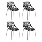 Modern Mid Century Plastic Shell Hollow Matal Legs Dining Chairs, Set Of 4, Blac