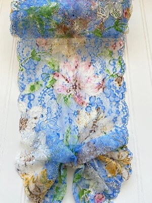 Borde de encaje elástico con estampado floral de doble filo para costura/artesanía/lencería/8,5" de ancho Foto 1 de 4
