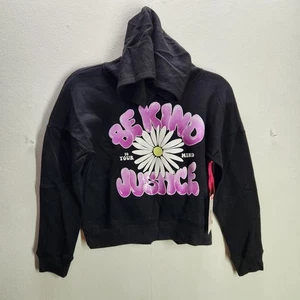 Justice Girls Hooded Sweatshirt Top Size 10 Medium Purple Logo Be Kind Black - Picture 1 of 5