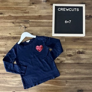 Crewcuts Navy With Red Heart Appliqué Long Sleeve Cotton T-Shirt Tee 6/7 - Picture 1 of 8