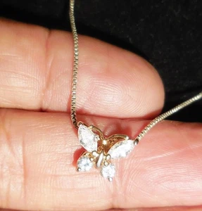 VINTAGE STERLING SILVER NECKLACE CHOKER SPARKLING BUTTERFLY PENDANT DESIGN - Picture 1 of 9