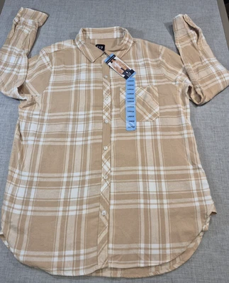全新 Gap 女式柔软棉休闲版型纽扣棕褐色格子法兰绒衬衫 尺寸 L — 第 1/4 张图片