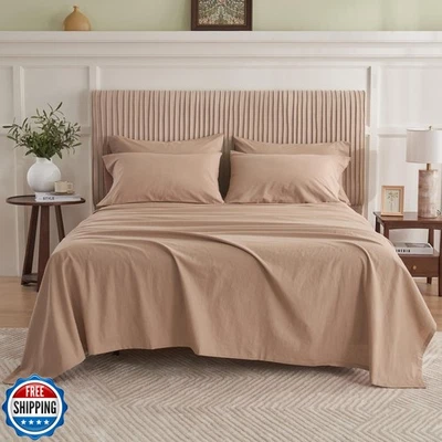 SimpleandOpulence Belgian Linen Sheet Set Solid Color - 6 Pieces (1 Flat Shee - Image 1 of 4