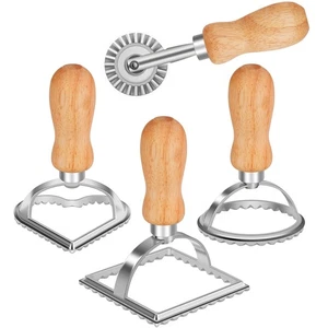 Ravioli Stamp Maker Cutter with Roller Wheel (Set of 4), Wooden Handle and Fl... - Bild 1 von 7